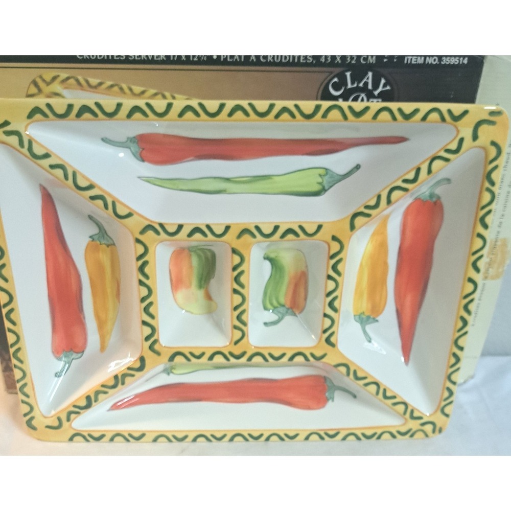 Clay Art Santa Fe Hand Painted Crudités Server Divided Serving Tray 1998